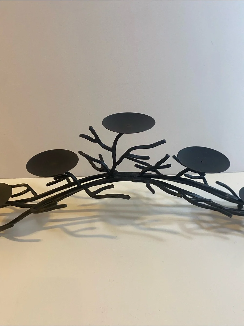 Vintage 5 Candle Black Cast Metal Tree Branch Table Centerpiece Candleholder